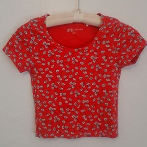 Uniqlo x Paul & Joe Floral Orange Red Crop Top XS